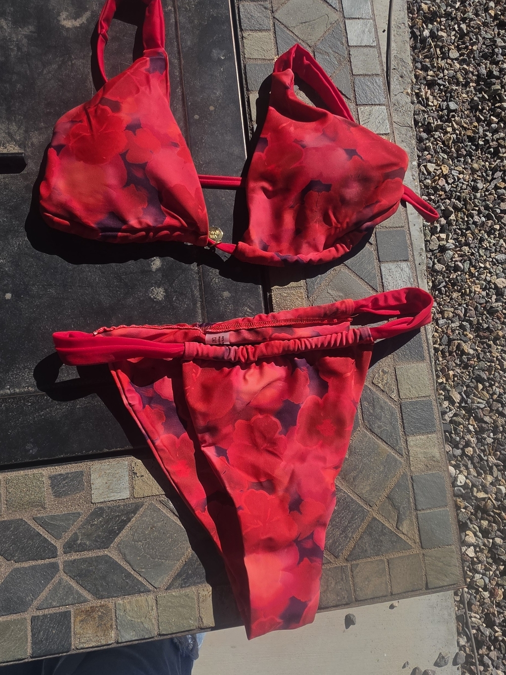 SHEIN Red Floral Triangle Bikini Set